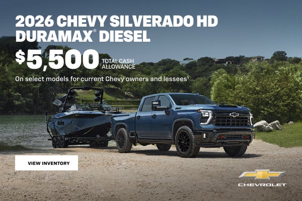 2026 Chevy Silverado HD Duramax Diesel. $5,500 Total Cash Allowance on select models
For current ...